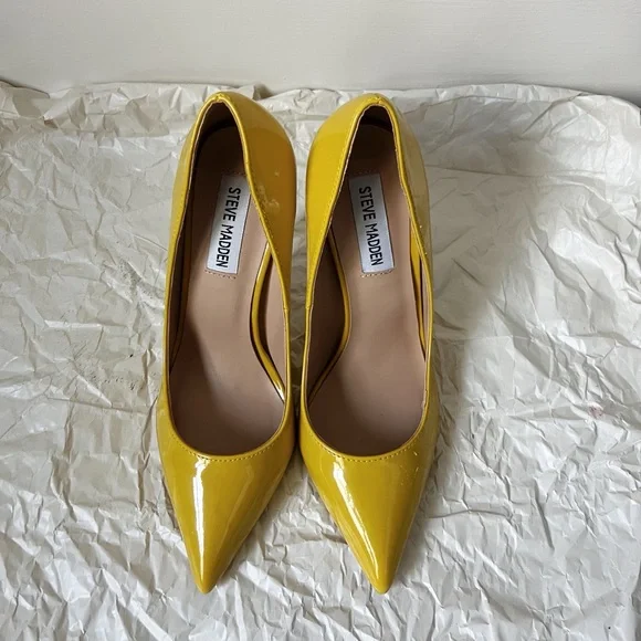 Steve Madden Orkid yellow patent heels pumps 4in heel size 6 - Picture 10 of 14